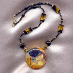 Klimt The Kiss Blown, Murano Glass Disc and Abstract Rectangle Necklace
